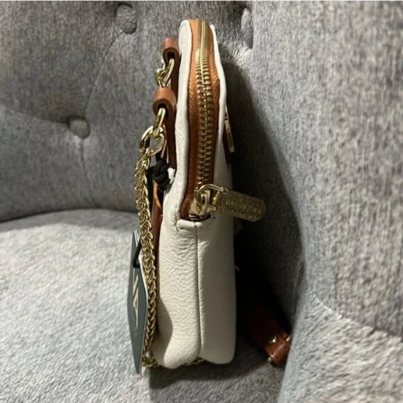 🦃 New Valentina Small Italian Pebble Leather Cream & Brown Shoulder Bag - Picture 3 of 7